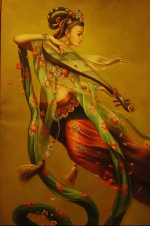 喜欢敦煌飞天油画,找了些唯美图片在家画装饰画.