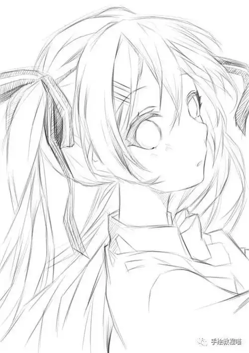 手绘教学:《落泪的初音未来》动漫萌妹素描风