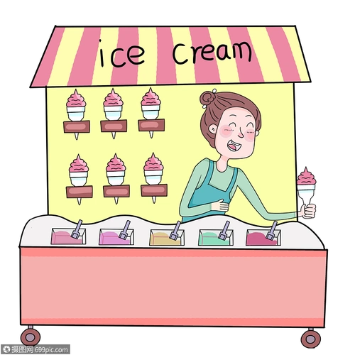 冰淇淋店冰凌淋女孩店铺插画素材