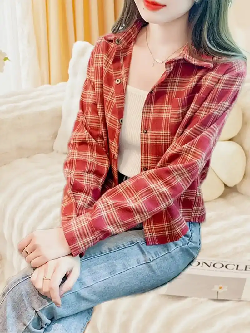 时尚必备|方格子短裤女生衬衫.春秋季节.一件方格子短款衬衫是 - 抖音