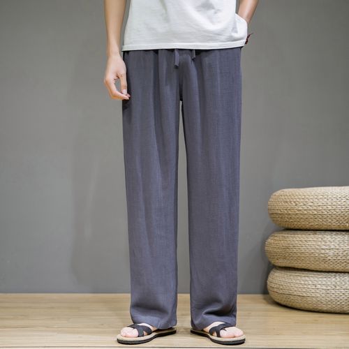 棉麻休闲裤男夏季垂感弹性亚麻裤子中国风潮流长裤薄qt4088p55