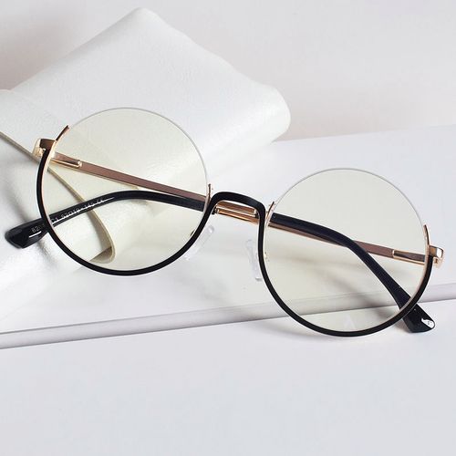 黑框圆形下半框近视眼镜男有度数 圆脸大脸显瘦款式女动漫风格