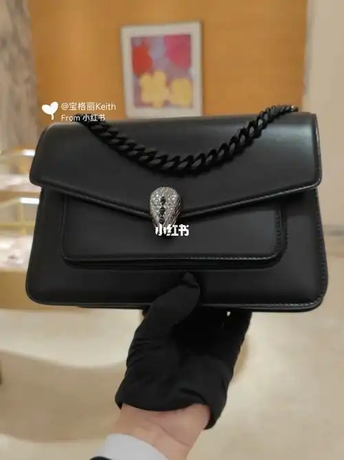 宝格丽大号黑色蛇头包