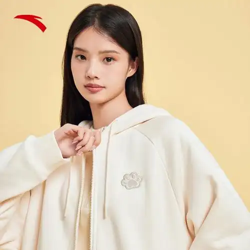 开衫连帽外套女春季卫衣休闲夹克加绒上衣新款安踏喵喵加绒外套