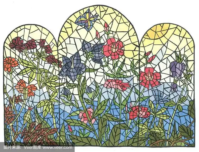 彩色玻璃.花.水粉画