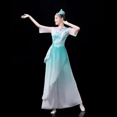 古典舞演出服女飘逸梦蝶飞舞十八焕蝶扇子舞蹈服装蓝色艺考服套装