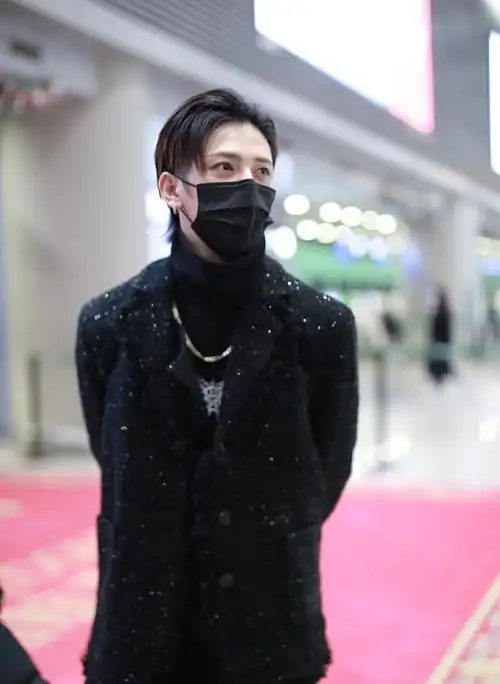 组图:符龙飞全黑look发型精致 背手摆pose酷似霸道总裁