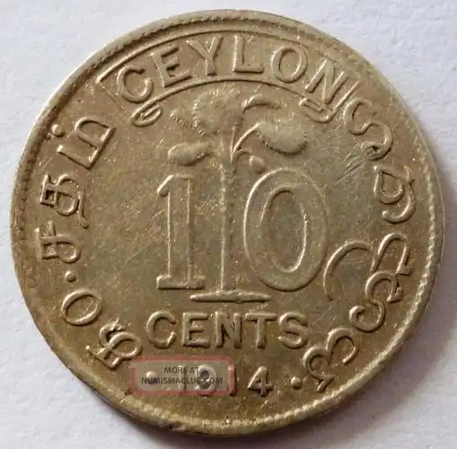 ceylon 10 cents 1914 silver coin george v
