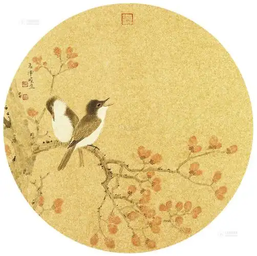 0474连理枝金卡圆光设色纸本
