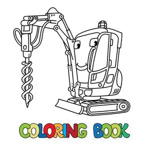 有图画的漫画小型钻井车.有眼睛的汽车.着色书照片
