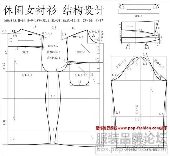 01 休闲女衬衫 (包含:款式平面图,规格设计,结构设计,样衣照片)