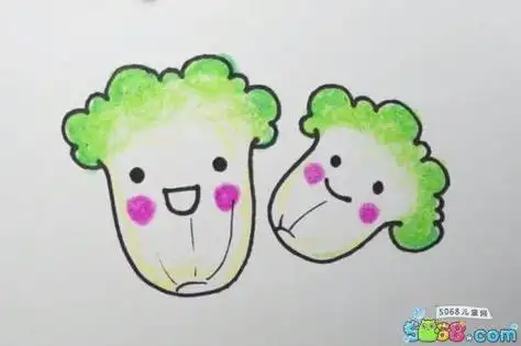 画可爱的娃娃菜-卡通蔬菜蜡笔画教程娃娃菜简笔画图片大全 香菜的简笔