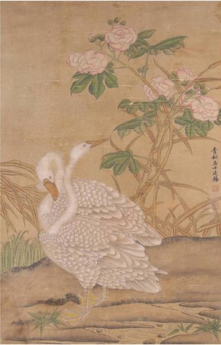 工笔画底稿清蒋廷锡双鹅图162#白描竖副打印稿宣纸稿本店拷贝稿