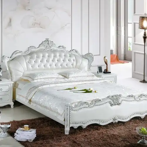 巢熙家具欧式卧室双人床法式床真皮1.8米床实木床婚美式真皮8618