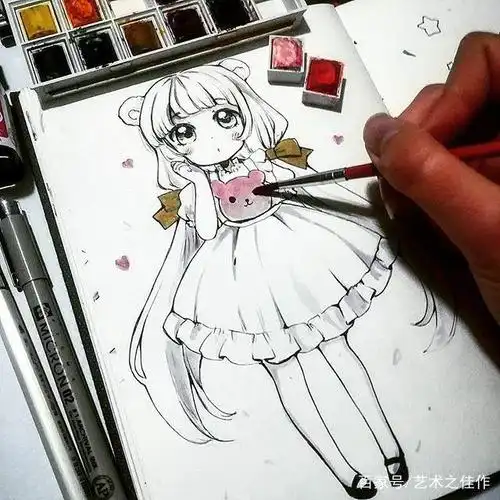 水彩人物手绘,画风可爱的卡通女孩子插画