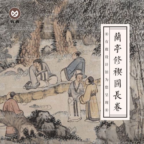 兰亭修禊图长卷王羲之兰亭序书法国画工笔画人物山水绘画设计素材