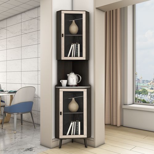 美式简约实木角柜客厅餐边柜卧室三角柜带玻璃储物柜多功能墙角柜