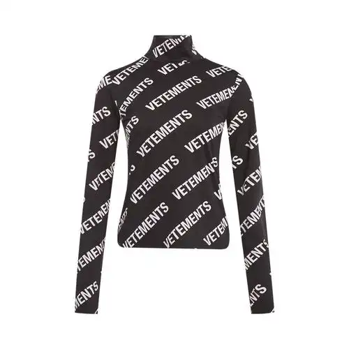 vetements黑白logo斜条纹女士高领长袖t恤新年礼物