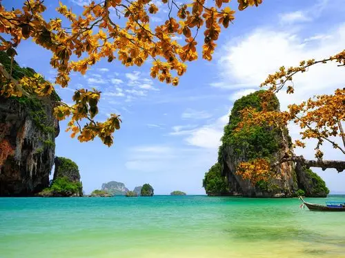 越南,风景秀丽,海,岩石,岛屿,树木,树叶,船 壁纸 - 1024x768