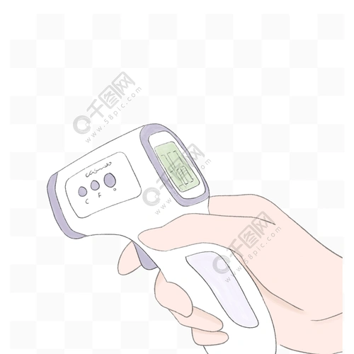 疫情防控测温手持额温枪手绘元素线条插画