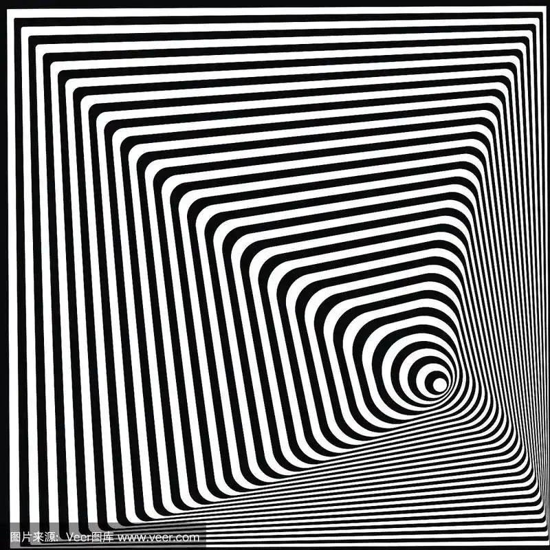 抽象扭曲黑白视错觉,条纹背景.光学艺术.三维矢量插图.