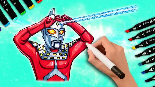 手绘赛文奥特曼发射艾梅利姆光线的经典姿势一起来画奥特曼吧