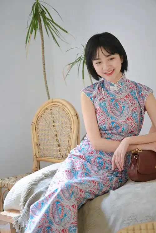 旗袍茉茉春夏季小连半开开襟长款复古文艺日常旗袍