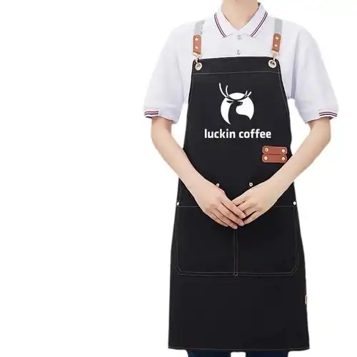 帆布防水围裙餐饮奶茶烘焙奶茶店女时尚花店咖啡店餐厅工作服印字