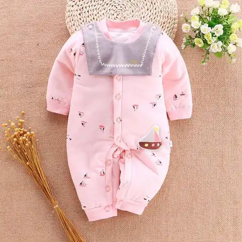 新生儿衣服婴儿连体衣秋冬保暖加棉加厚初生儿宝宝系带蝴蝶衣哈衣