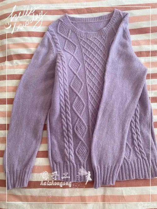 紫菱 经典棒针麻花菱形花样圆领毛衣-编织教程-编织人生