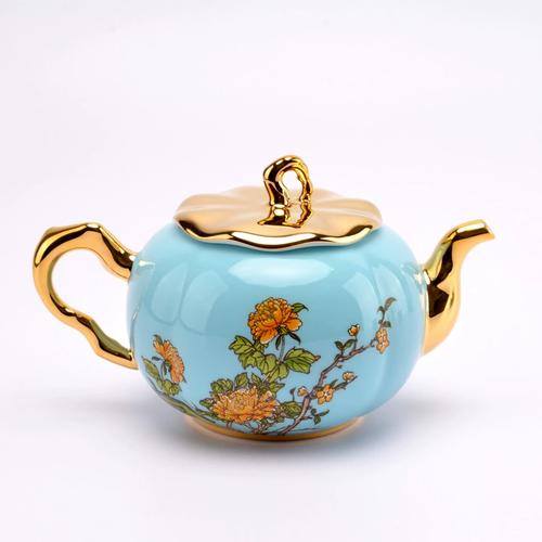 永丰源夫人瓷西湖蓝2 头咖啡壶中式茶壶陶瓷金边茶具配件自选