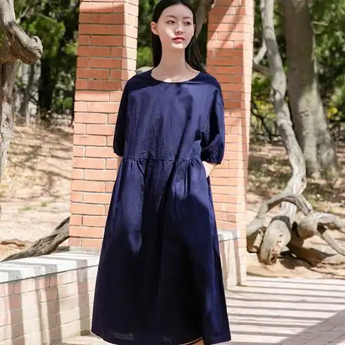 高端纯亚麻苎麻女装连衣裙