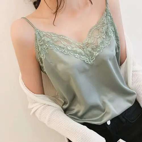 背心吊带蕾丝宽松真丝拼接女网打底