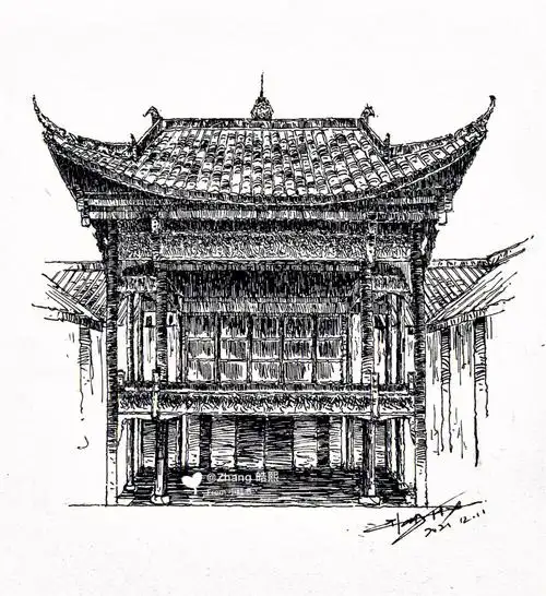 钢笔速写古建筑速写古戏台76