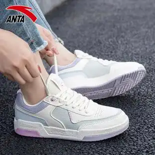 安踏板鞋女秋季小白鞋透气皮面休闲鞋子韩版百搭运动鞋春秋款女鞋