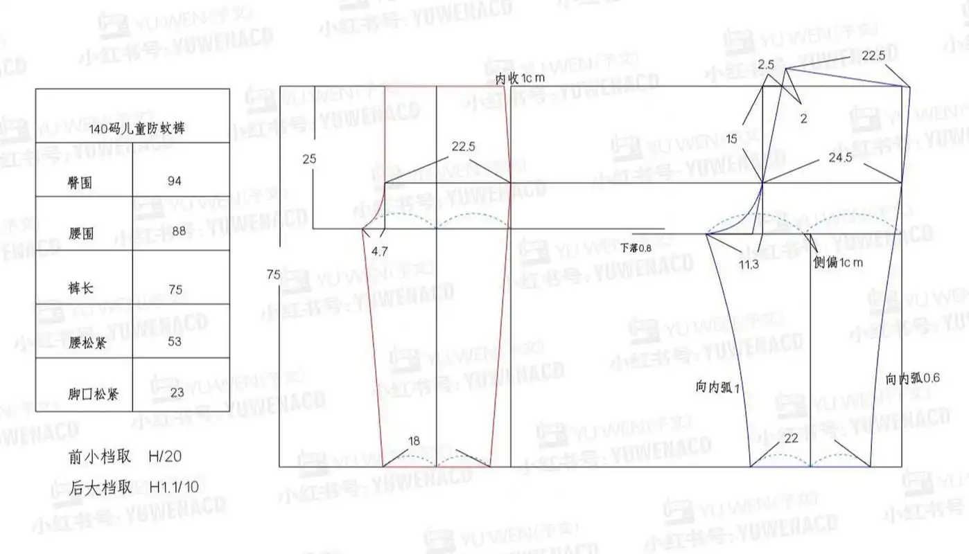 【图纸分享】140码防蚊裤裁剪图 前几天分享了100尺码的防蚊裤裁剪图