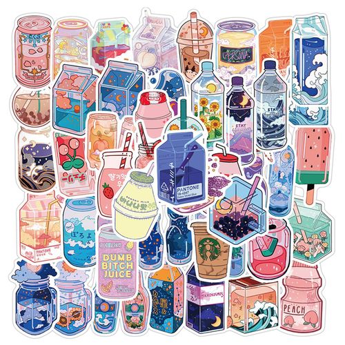 ins风粉色少女心手机贴纸夏日饮品可爱卡通饮料手账水杯贴画装饰