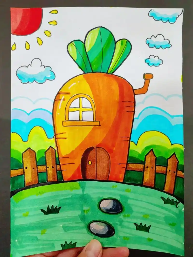 今日分享儿童画 胡萝卜房子,适合幼儿园小朋友,快陪你家小朋友 - 抖音