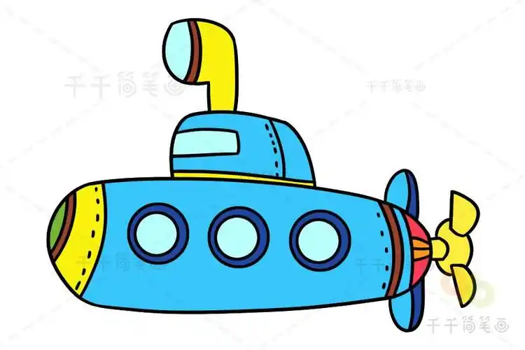 水中鲨鱼潜水艇的简笔画