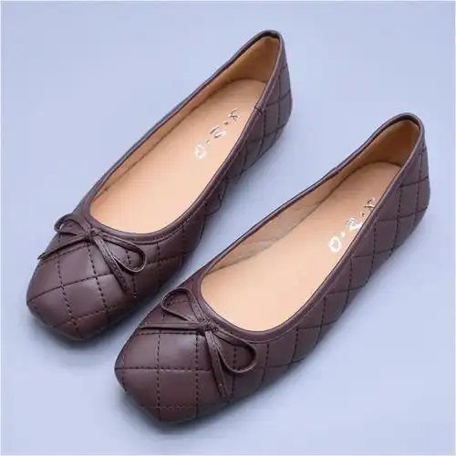 小羊皮~蝴蝶结芭蕾新款软底百搭气质方头单鞋女平底浅口真皮女鞋