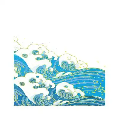 国潮浪花手绘国潮工笔画元素海浪浪花png素材