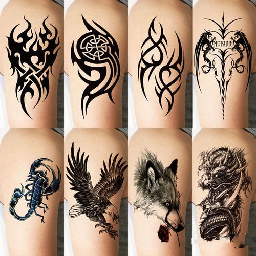 沐铭尔莱手臂半臂图腾纹身防水男女胸前仿真火焰蝎子老鹰手臂 一套8张