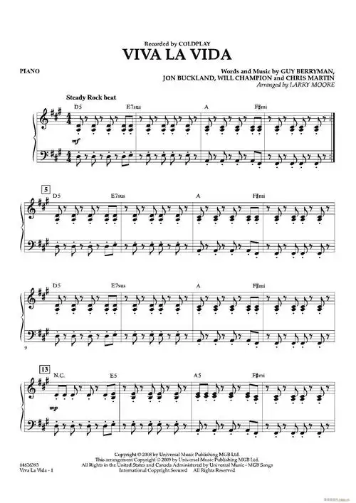 vivalavida钢琴分谱