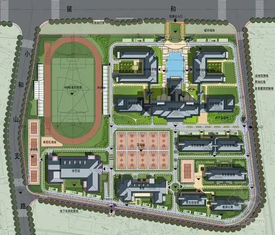 [方案][浙江]新古典主义风格中学校区规划设计方案文本