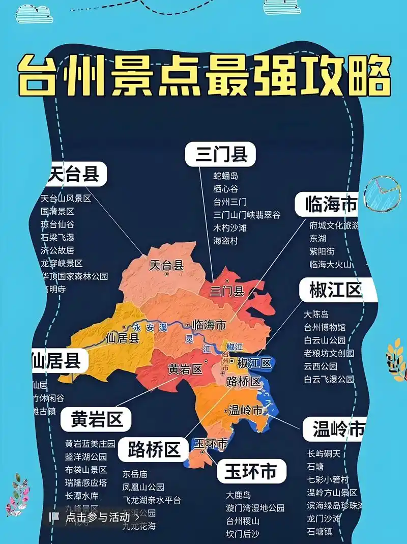 台州三市三区三县团建旅游大全