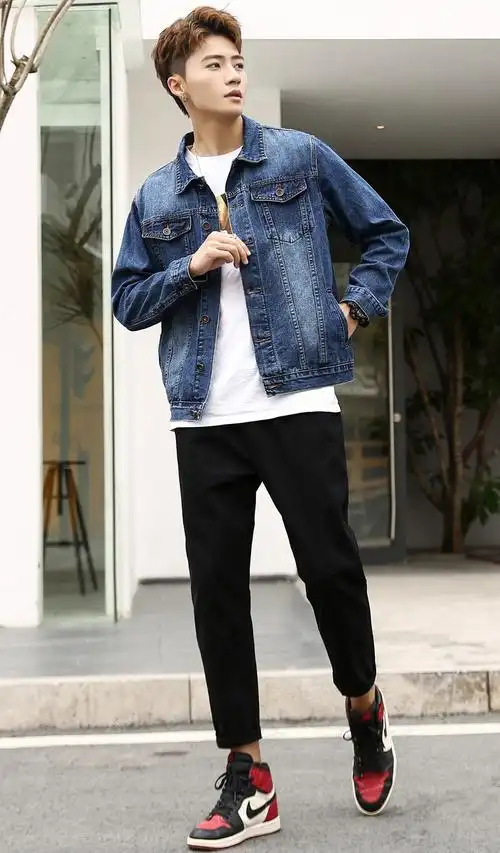 波圣堡轻奢品牌牛仔外套男春秋季潮流春季黑色韩版上衣服帅气休闲大码