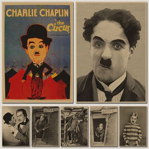 卓别林 喜剧charlie chaplin 复古牛皮纸电影海报剧照 装饰贴画芯