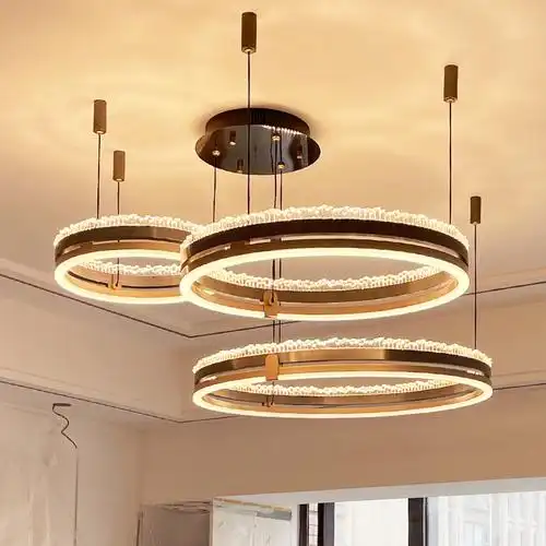 松伟led 圆环吊灯现代简约客厅餐厅灯水晶之恋复式楼梯多层灯
