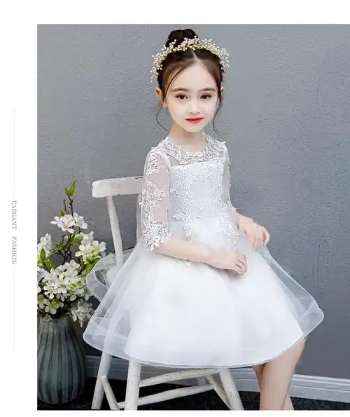 辰贵花童婚礼小女孩礼服白纱裙女童生日公主裙小孩主持人钢琴演出服