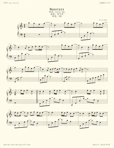 钢琴谱:monsters(c调简易版)